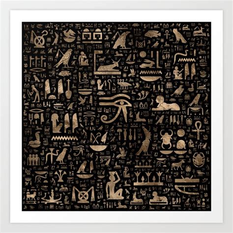 Ancient Egyptian Hieroglyphs Black And Gold Art Print By
