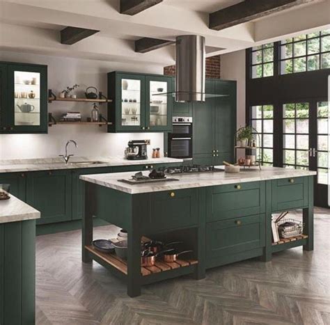 Howdens Burford Paintable Kitchensuppliers Dark Green Kitchen Green