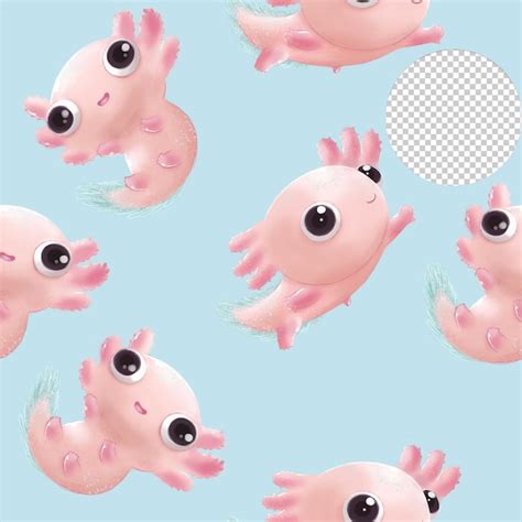 Lindo patrón de axolotl rosa sobre fondo azul claro Archivo PSD Premium