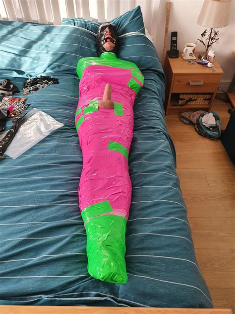 New Mummification Of Myself Nice Pink And Green Duct Tape Mummy Nom Rmummificationbondage