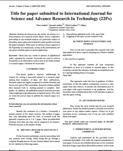 What steps need to be taken to write. IJSART-International Journal for Science and Advance Research In Technology