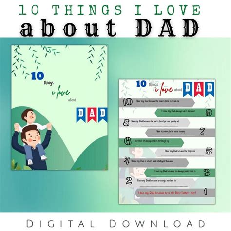 10 Things I Love About Dad Fathers Day Printable T Etsy