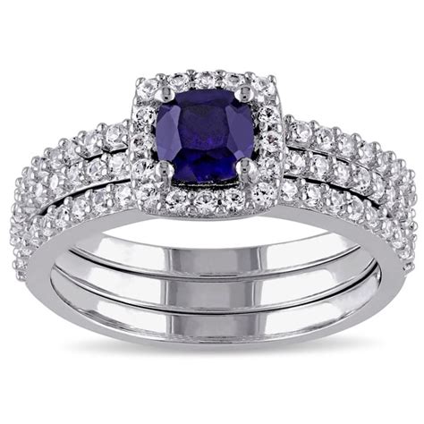 Shop Miadora Sterling Silver Created Blue And White Sapphire Bridal