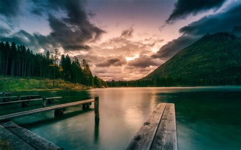 Download Wallpapers Mountain Lake Sunset Forest Mountain Landscape