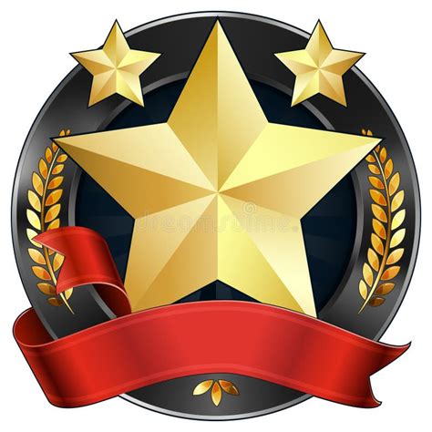 Achievement Award Star In Gold With Red Ribbon Stock Vector