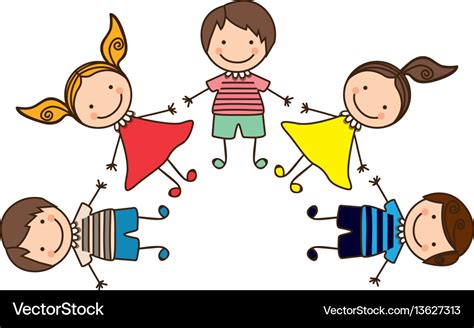Colorful Happy Set Cartoon Children Holding Hands Vector Image