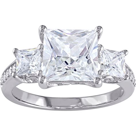 Sofia B Sterling Silver Cubic Zirconia Princess Cut 3 Stone Engagement Ring 3 Stone Rings