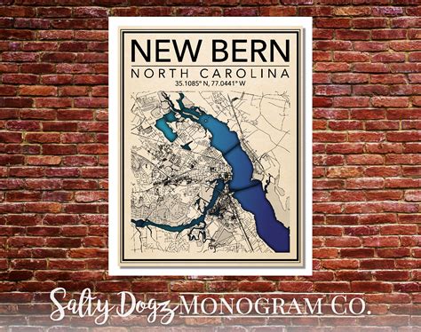 Wall Art Map Print New Bern North Carolina | Etsy