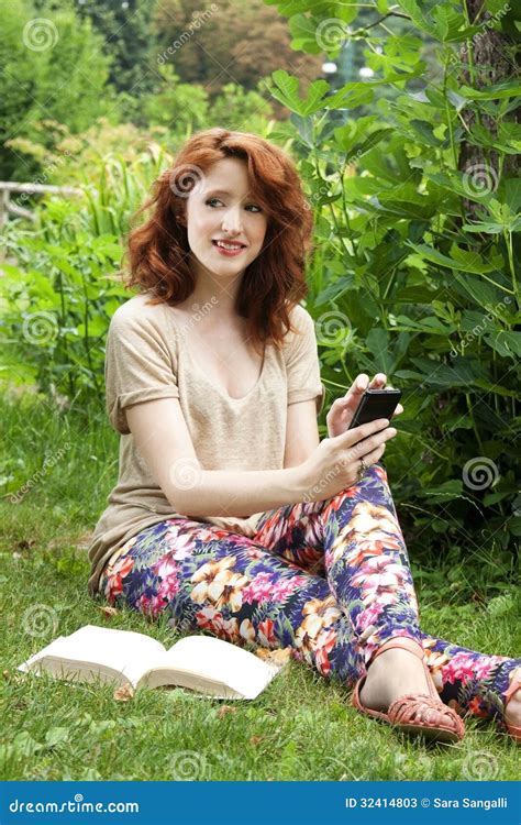 Young Woman Sitting On Grass Stock Image Image Of Beauty Carefree