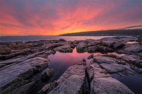 Vibrant Sunset At Otter Point Overlook In Acadia National Park Maine
