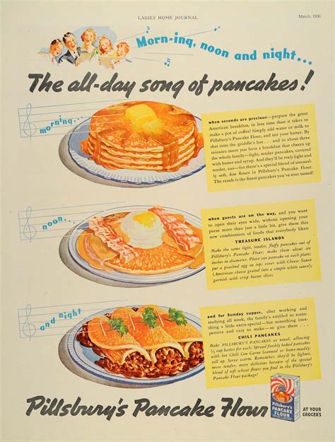 1936 Ad Pillsburys Pancake Flour Box Recipes Song Original Advertis