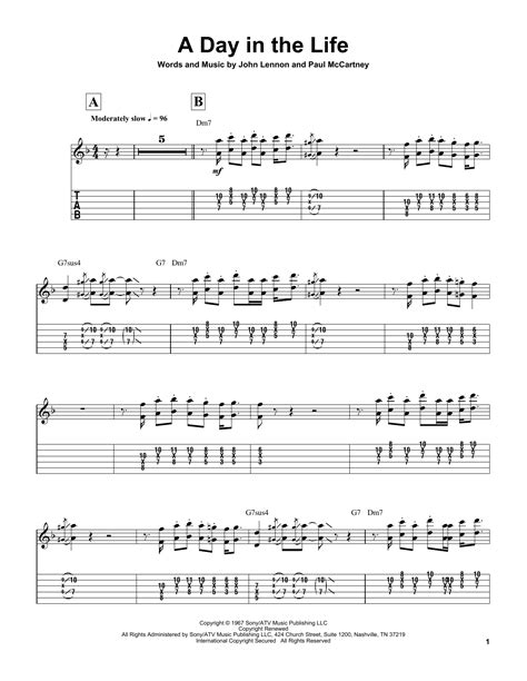 A Day In The Life Sheet Music By The Beatles Guitar Tab Play Along