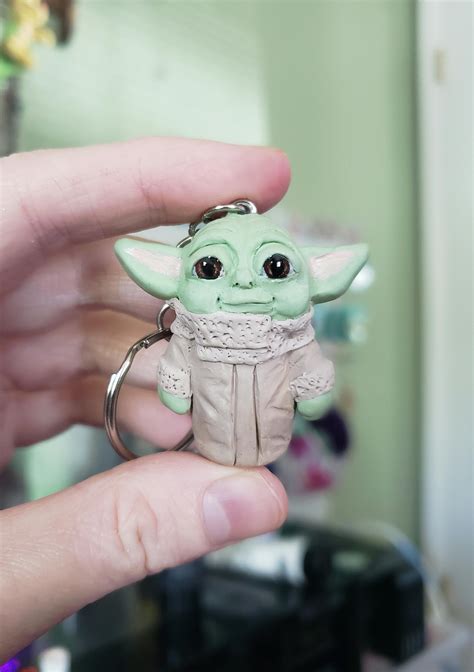 A Baby Yoda Keychain That I Made To Give As A T 😊 Rpolymerclay