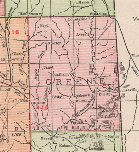 Greene County Mississippi 1911 Map Rand Mcnally Leakesville
