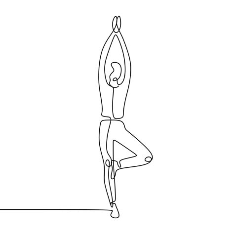 Continuous Line Drawing Of Man Standing In Yoga Pose With Arms Above Head Continuous Line
