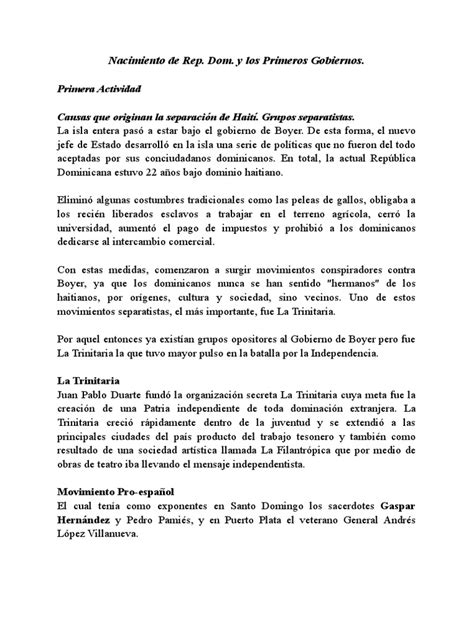 Nacimiento De Rep Dom Pdf República Dominicana