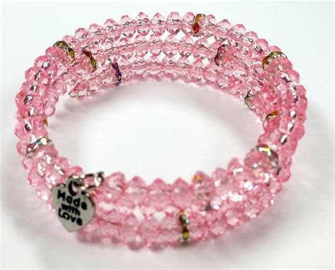 Memory Wire Bracelet Pink Beaded Bracelet Beaded Coil Etsy Pink