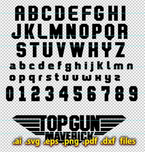 Top Gun Font Svg Files Topgun Maverick Vector Alphabet Letters Clipart