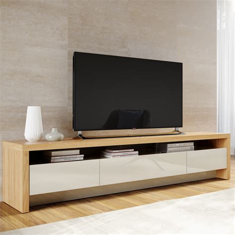 Sylvan 7086 Inch Off White And Natural Wood Tv Stand W 3 Drawer At