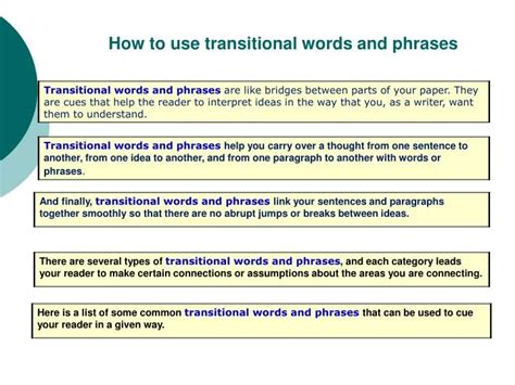 Ppt How To Use Transitional Words And Phrases Powerpoint Presentation