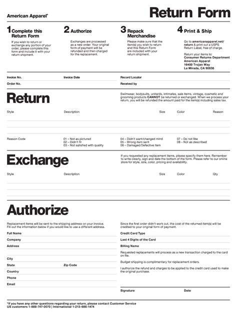 American Apparel Return Form Fill And Sign Printable Template Online