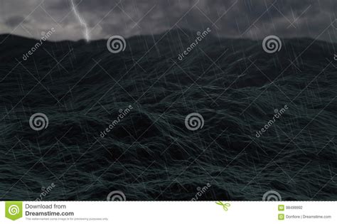 Stormy Ocean Waves On Rough Sea Or Stormy Ocean Water With Thunders