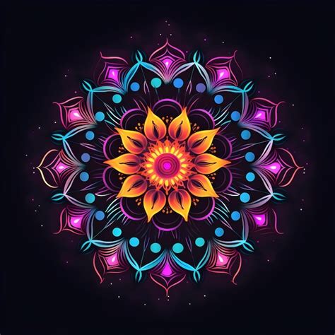 Premium Ai Image Neon Mandala Art Design With Colorful Gradient