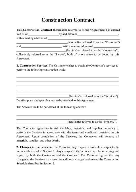 Free Printable Construction Contract Templates Pdf And Word Sample