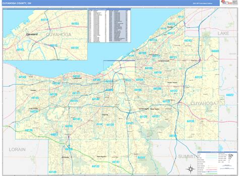 Cuyahoga County Oh Zip Code Wall Map Basic Style By Marketmaps