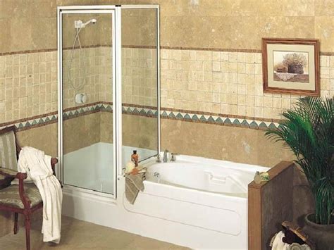 Elders, someone who had some kind of accident, or someone who just find a little difficulty to step in into a regular tub but want take a complete shower. Small Corner Tub Shower Combo | Corner bathtub shower ...