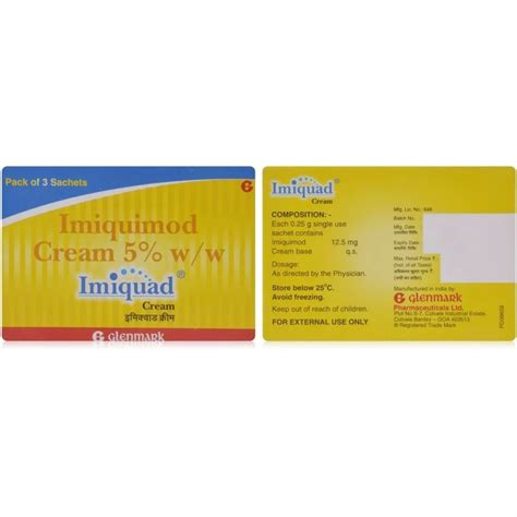Imiquimod 125mg Imiquad Cream 5 Ww Glenmark Pharmaceuticals Ltd