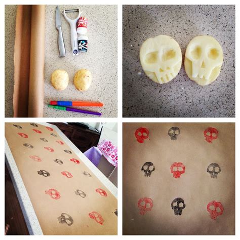 Homemade Pirate Birthday Wrapping Paper Using A Potato Stamp As Seen