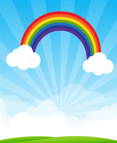 Sunburst And Blue Sky And Rainbow Background With Copyspace Vector