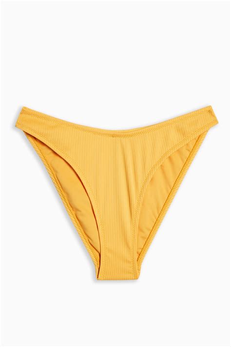 Topshop Synthetic Orange Ribbed High Leg Bikini Bottoms Lyst