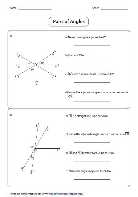 Angles worksheet 3rd grade pinterest from angle relationships worksheet , source segment addition postulate worksheet & geometry worksheets with from angle relationships worksheet. Angle Pair Relationships Worksheet 1 5 - everybody is a ...