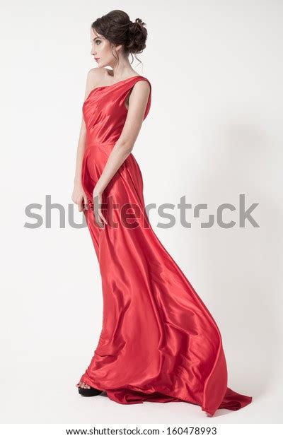 Young Beauty Woman Fluttering Red Dress Stock Photo 160478993