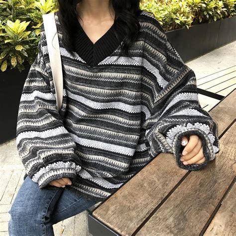Itgirl Shop V Neck Striped Korean Aesthetic Knitted Sweater
