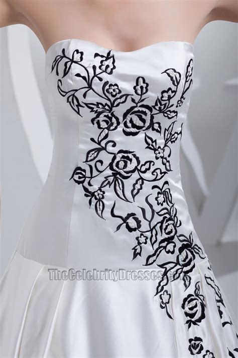 Strapless Sweetheart A Line Black Embroidery Wedding Dress