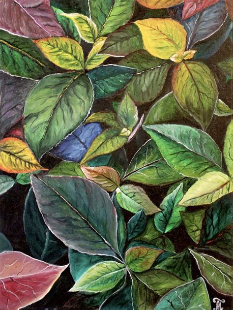 Green Tropical Leaves Painting Original Oil Artwork Jungle Plants