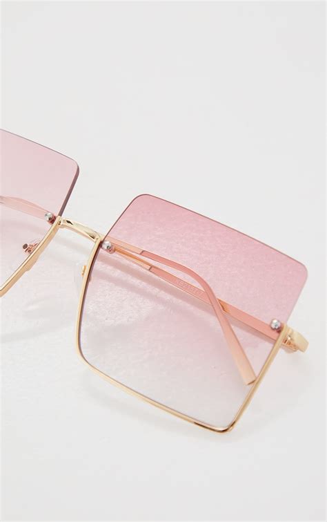 Pink Faded Lens Square Frameless Sunglasses Prettylittlething