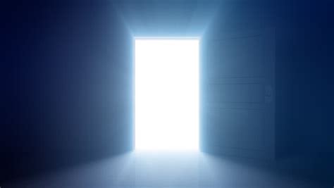 A Door Opening To Reveal A Heavenly Light Shining Through Stock