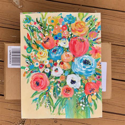 Peach Dahlia Bouquet Original Painting Abstract Floral Painting One