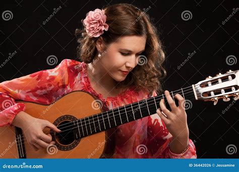 Beautiful Young Female Guitar Player Stock Photo Image Of Brown