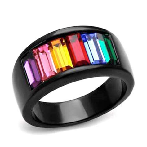 Pride Shack Black Beauty Rainbow Cz Ring Lgbt Lesbian Gay Pride Commitment Ring Ebay