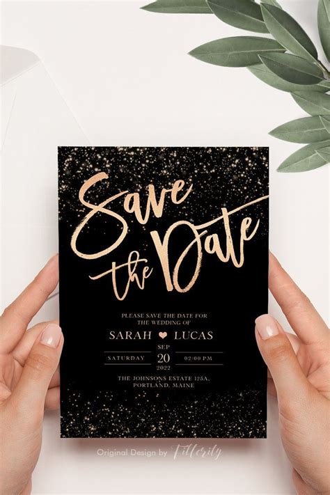 Save The Date Invitation Rose Gold Save The Date Invitation Etsy