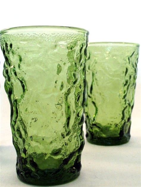 Retro Dishes Green Textured Vintage 1970s Juice Drinking Glasses Set Of 2 Vintage Vintage