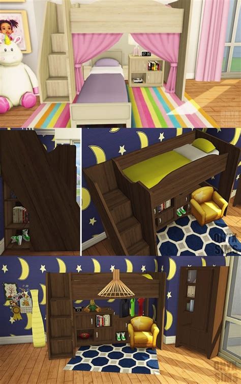 Детская спальня Mobby Loft Bedroom Set By Kiararawks Мебель для Sims