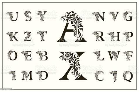 Set Of Floral Capital Letters Vintage Logos Filigree Monograms