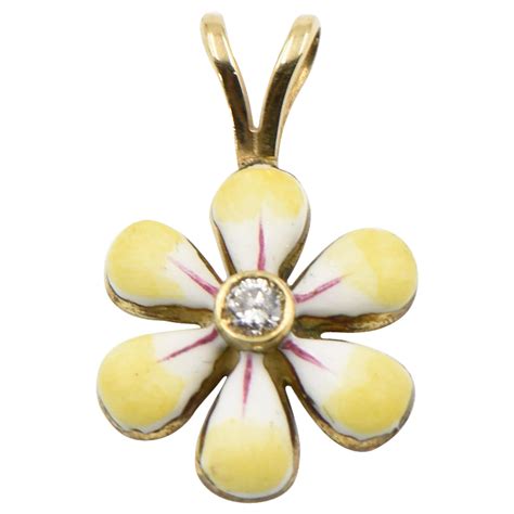 Enamel And Diamond Daisy Flower Gold Necklace By Sandra J Sensations