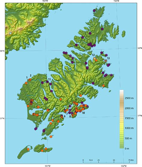 Map Of Kodiak Island Showing Koniag Sites With Pottery Orange And